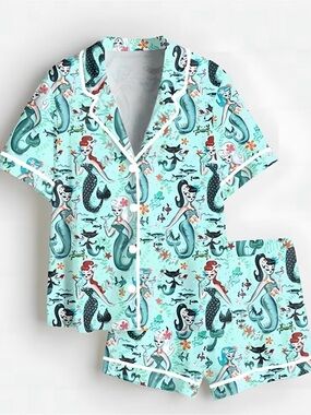 Girls' Aqua Mermaid Short Pajama Set - Brand Unbranded